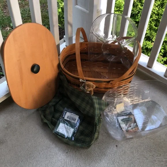 Vtg ‘99 LONGABERGER Generosity Basket 9-Piece Set RARE Inserts Green Plaid NEW